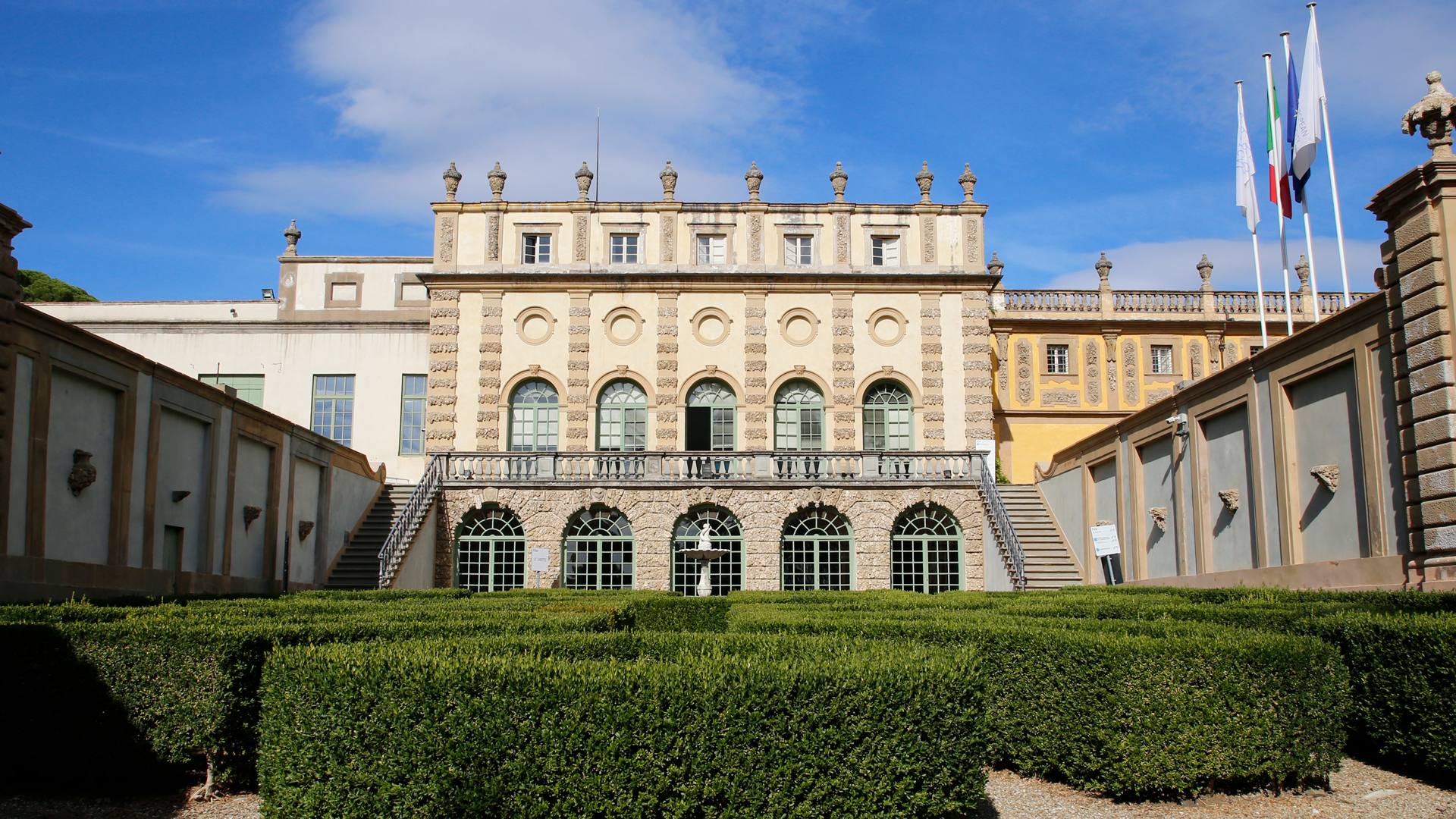View of the terrace and garden in front of the Historical Archives of the European Union