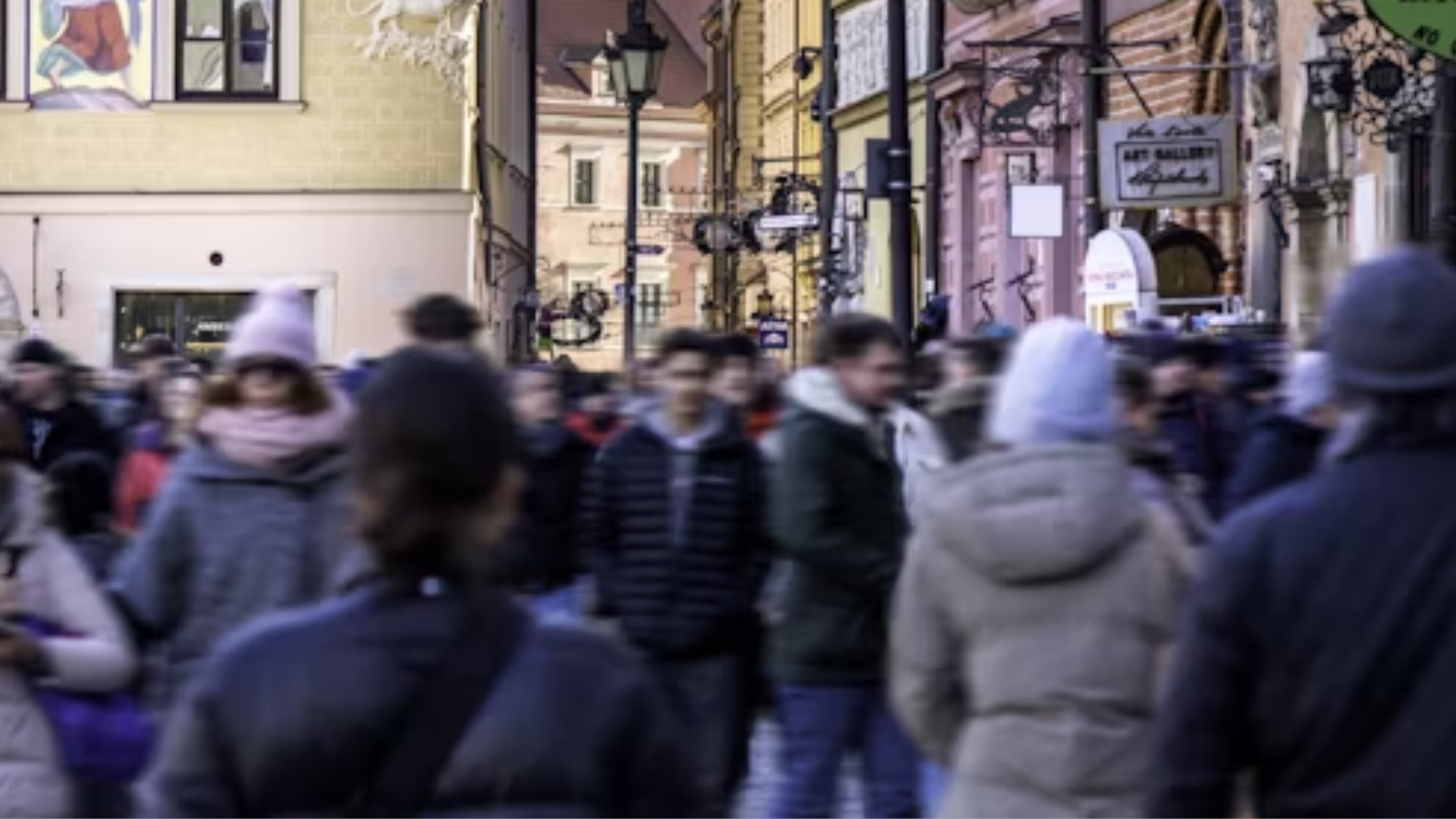 Blurred and crowded street in Poland