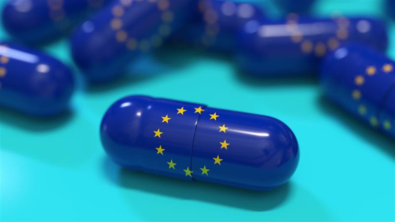 Pills with the European union flag painted on them