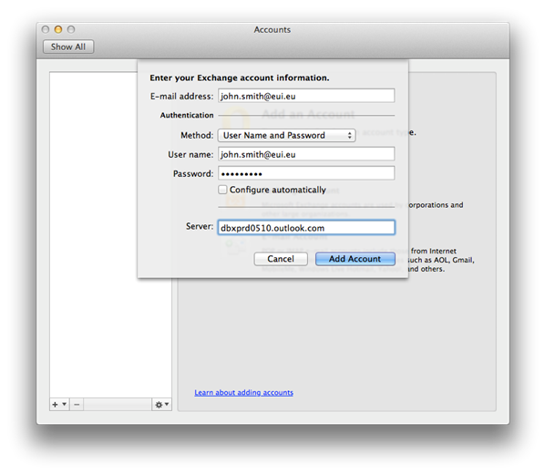 create exchange outlook email address for mac