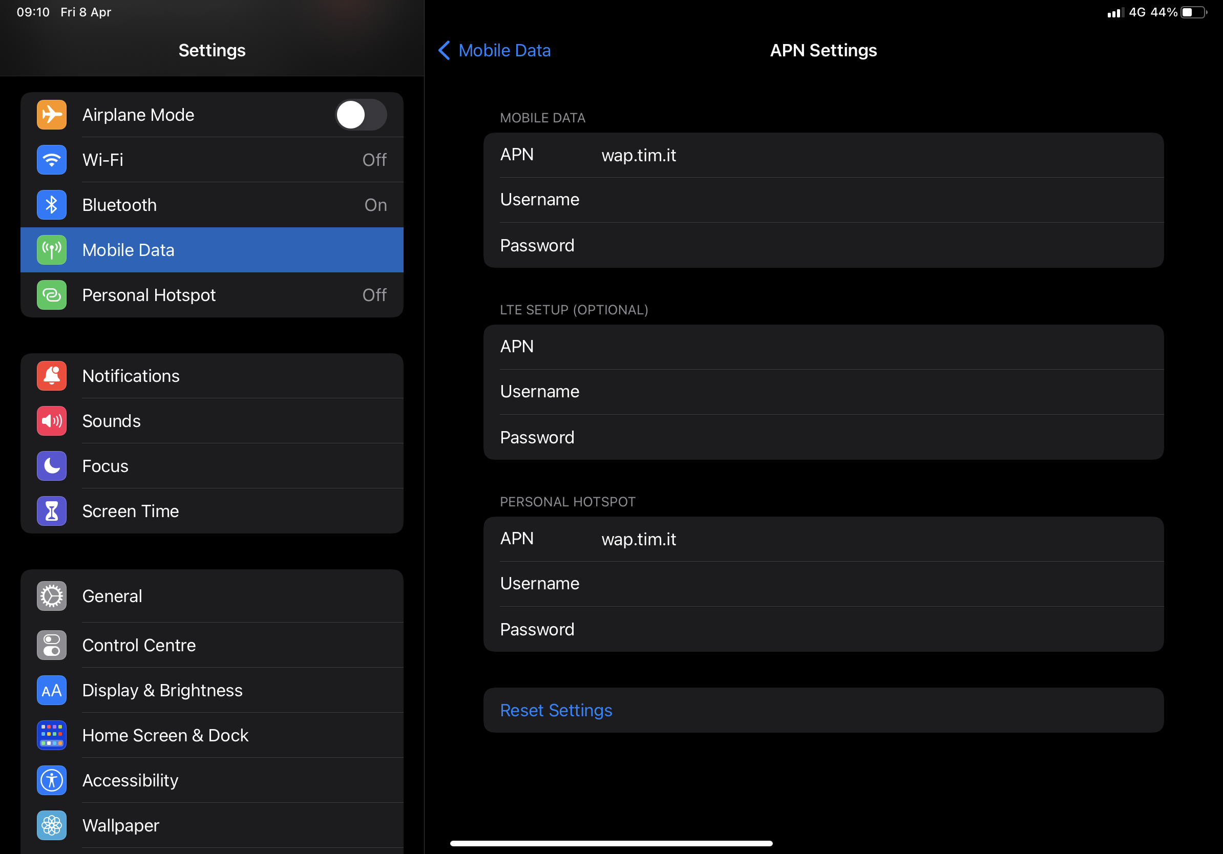 Figure 1: APN Settings for iOS