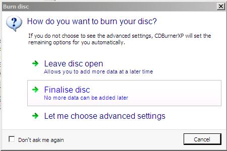 CDBurnerXP - Finalise
