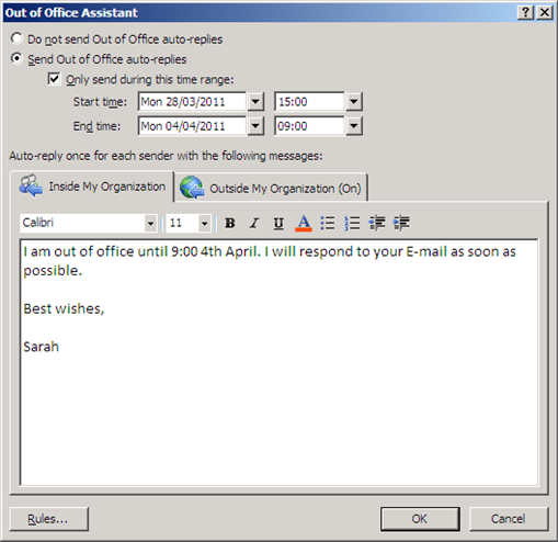 Enabling Out of Office Assistant Auto-Replies • European University ...